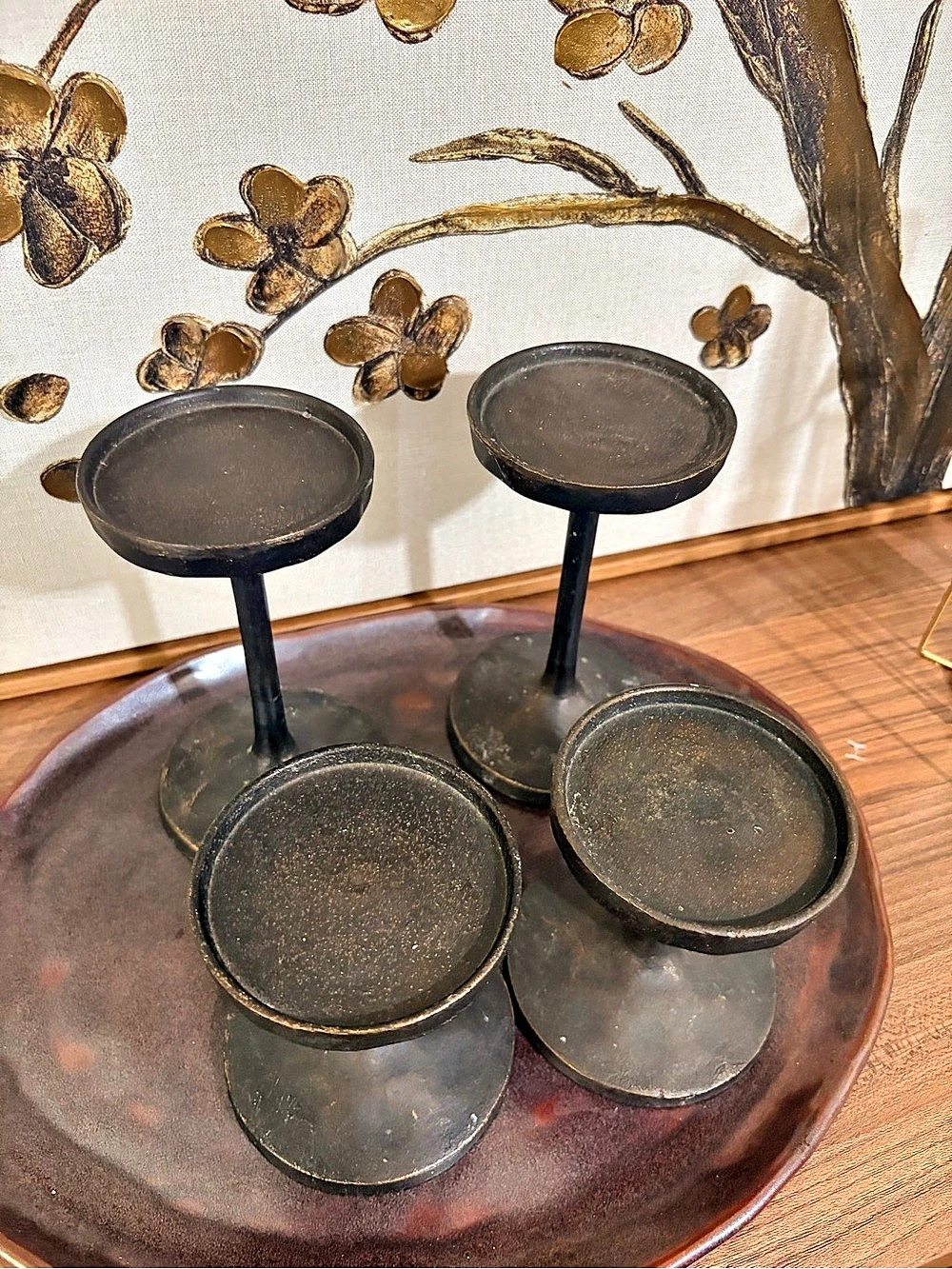 Pottery Barn Metal Pedestal Candle Holder Set